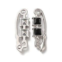 Black Alloy Pendant, with Glass, Platinum, Lead Free & Cadmium Free, Safety Pin Charm, Black, 35x10.5x4mm, Hole: 3mm