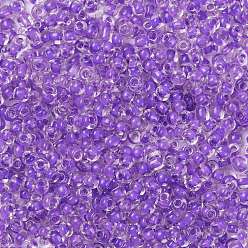 Blue Violet 8/0 Glass Seed Beads, Transparent Inside Colours, Round Hole, Round, Blue Violet, 8/0, 3~4x2~3mm, Hole: 0.8mm, about 15000pcs/bag