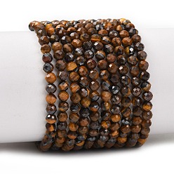 Тигровый глаз Природных тигровый глаз бисер нитей, круглые, граненые, 4~4.5 мм, отверстие : 0.6~0.7 мм, около 99~103 шт / нитка, 14.96~15.43'' (38~39.2 см)