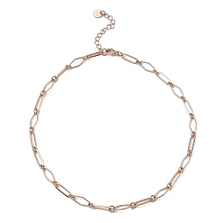 Rose Gold 304 Stainless Steel Rhombus & Oval Link Chain Necklace, Rose Gold, 16~16-1/8 inch(40.6~41cm)