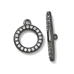Черный Цвет Металла Латунные застежки-молнии из прозрачного кубического циркония, без кадмия и без свинца, долговечный, кольцо, металлический черный , 5.5~14x11.5~20.5x2~2.5 мм, отверстие : 1.2 мм