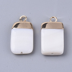 Seashell Color Electroplate Freshwater Shell Pendants, for DIY Jewelry Making, with Top Golden Plated Brass Loops and Half Drilled, Rectangle, Seashell Color, 18x10x3mm, Hole: 0.8~1.8mm