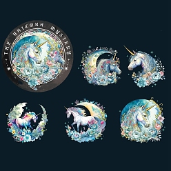 Turquoise 10Pcs 5 Styles PET Waterproof Self Adhesive Unicorn Stickers, for Scrapbooking, Travel Diary Craft, Turquoise, 60x60mm, 2pcs/style