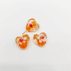 Orange Luminous Handmade Lampwork Beads, Glow in the Dark, Heart, Orange, 15x15mm