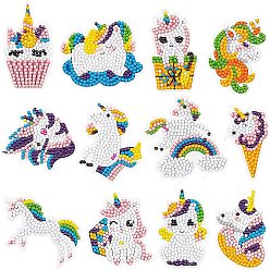 Mixed Color DIY Unicorn Sticker Diamond Painting Kit, Including Resin Rhinestones Bag, Diamond Sticky Pen, Tray Plate and Glue Clay, Mixed Color, 50~100mm