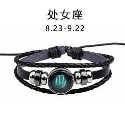 Virgo Zodiac Constellation Glow-in-the-Dark Leather Bracelet for Men and Women