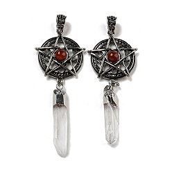 Красный Камень Большие подвески из натуральной красной яшмы и кристаллов кварца с призмами, антикварные серебряные тона стойки с покрытием из сплава, подвески со звездами, без свинца и без кадмия, 81~86x30x7 мм, отверстие : 4.5x6.5 мм