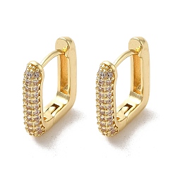 Golden Rack Plating Brass Micro Pave Cubic Zirconia Hoop Earrings, Rectangle, Golden, 13.5x11.5x3mm