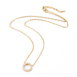Golden 304 Stainless Steel Pendant Necklaces, with Cubic Zirconia, Ring, Golden, 440x1mm