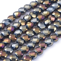 Black Electroplate Glass Beads Strands, Faceted, Flat Round, Full Rainbow Plated, Black, 6x4mm, Hole: 1.2mm, about 100pcs/Strand, 23.23 inch(59cm)