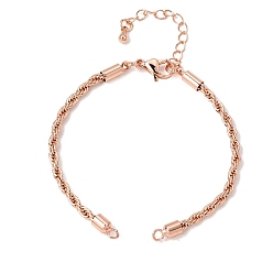 Rose Gold Adjustable Braided Brass Rope Chain Bracelet Making for DIY Connector Findings, Rose Gold, 6.50 inch(16.5cm), Hole: 2mm