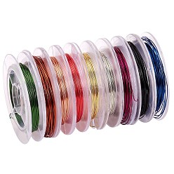 Mixed Color 9 Rolls 9 Colors Round Copper Wire, for Jewelry Making Copper Beading Wire, Mixed Color, 26 Gauge, 0.4mm, about 16.4 Feet(5m)/roll, 1 roll/color
