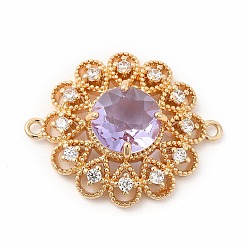 Violet Brass with K9 Glass Connector Charms, Golden Flower Links, Violet, 28.5x23x7mm, Hole: 1.6mm