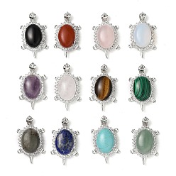 Mixed Stone Natural & Synthetic Mixed Gemstone Pendants, Rack Plating Platinum Tone Brass Tortoise Charms with Rhinestone, Cadmium Free & Lead Free, 48.5x28.5x14mm, Hole: 7x4mm