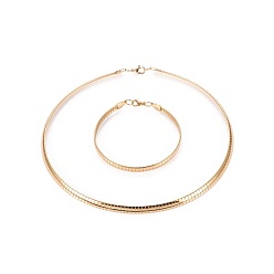 Golden 304 Stainless Steel Choker Necklaces and Bangles Jewelry Sets, with Lobster Claw Clasps, Golden, 8-1/4 inch~8-3/8 inch(21~21.2cm), 17.8 inch~17.9 inch(45.2~45.4cm), 6mm