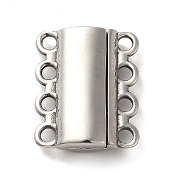 Stainless Steel Color 304 Stainless Steel Multi-Strands Magnetic Slide Clasps, 4-Strand, 8-Hole, Rectangle, Stainless Steel Color, 22x18.5x6mm, Hole: 2.5mm