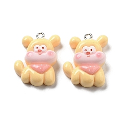 Yellow Opaque Resin Puppy Pendants, Dog Charms with Scarf, Yellow, 27x20x9mm, Hole: 2mm