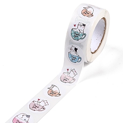 Cat Shape Thank You Stickers Roll, Flat Round Adhesive Paper Sticker, for Gift Package, Cat Pattern, 2.5x0.01cm, 500pcs/roll