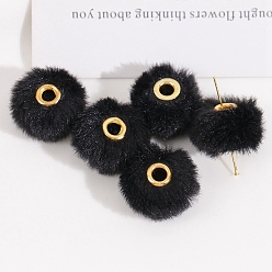 Noir Perles en tissu en peluche, avec âmes métalliques, rondelle, noir, 20x12mm