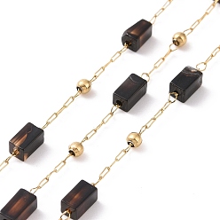 Black Onyx Natural Black Agate Rectangle Beaded Chains, with Golden 304 Stainless Steel Findings, Unwelded, 4~4.5x2~2.5x2~2.5mm