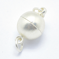 Matte Silver Color Brass Magnetic Clasps with Loops, Round, Matte Silver, 16.5x10mm, Hole: 2.5~3mm