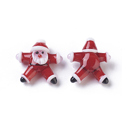 Red Handmade Lampwork Beads, Father Christmas, Red, 25~29x24~26x9~11mm, Hole: 1mm