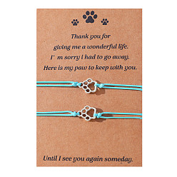 B00462 Blue Line Colorful Cat Paw Print Friendship Bracelet Handmade Woven Blessing Cord