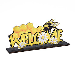 Gold Wood Tabletop Display Decorations, Table Centerpiece Welcome Sign, Single-Sided Printed Bees, Gold, 200x45x85mm