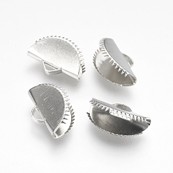 Platinum Iron Ribbon Crimp Ends, Fan, Platinum, 10x15mm, Hole: 1.5x3mm