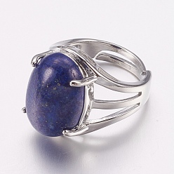 Lapis Lazuli Natural Lapis Lazuli Wide Band Finger Rings, with Brass Ring Findings, Oval, 18mm