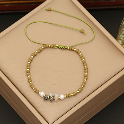 Olive Jade Женские плетеные браслеты из натурального оливкового нефрита в стиле бохо, со стеклянными бусинами и жемчугом