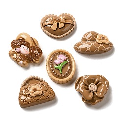 Camel Opaque Resin Decoden Cabochons, Flower & Lady & Hat, Mixed Shapes, Camel, 19~27x22~30x8~9.5mm