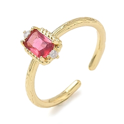 Светло-Вишневый Прямоугольные латунные кольца-манжеты с микропаве из кубического циркония, со стаканом для женщин, долговечный, стойки покрытие, без свинца и без кадмия, реальный 18 k позолоченный, светло-вишневый, регулируемый, 2 мм