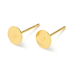 Golden Stud Earring Settings, Brass Head and Stainless Steel Pin, Lead Free, Cadmium Free and Nickel Free, Golden, Tray: 6mm, 12mm, Pin: 0.7mm