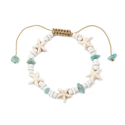 Разноцветный Регулируемые браслеты из натурального амазонита, белой раковины и синтетической бирюзы для женщин и мужчин., морская звезда / морские звезды, красочный, внутренний диаметр: 2.09~3.62 дюйм (5.3~9.2 см)