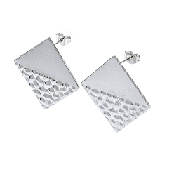 Stainless Steel Color 201 Stainless Steel Stud Earrings, with 304 Stainless Steel Pins, Textured Rhombus, Stainless Steel Color, 30.5x30.5mm