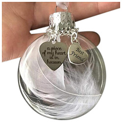 Word Round with Word Best Friend Feather Ball Pendant Decorations, with Clear PET Plastic Dome and Alloy Findings, for Memorial Party Home Hanging Ornament, Word, 150mm