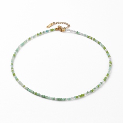 Lawn Green Glass Beaded Necklaces, with 304 Stainless Steel Lobster Claw Clasps, Rondelle, Golden, Lawn Green, 15.94 inch(40.5cm)