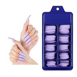 Lilac 100Pcs 10 Size Trapezoid Plastic False Nail Tips, Full Cover Press On False Nails, Nail Art Detachable Manicure, for Practice Manicure Nail Art Decoration Accessories, Lilac, 26~32x7~14mm, 10Pcs/size