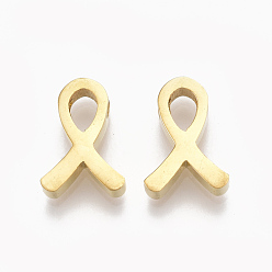 Golden 304 Stainless Steel Pendants, Awareness Ribbon, Golden, 12x9x3mm, Hole: 1.8mm