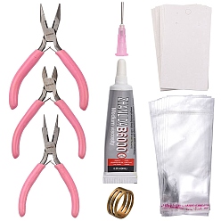 Mixed Color DIY Jewelry Tool Sets, with Jewelry Pliers, Glue and Earring Card, Mixed Color, 122x80x9mm