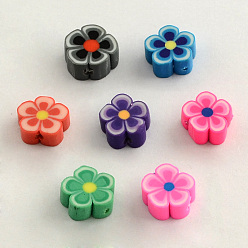 Mixed Color Handmade Polymer Clay Beads, Flower, Mixed Color, 8~9x8x4mm, Hole: 2mm