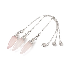 Розовый Кварц Подвесные подвески из натурального розового кварца, пулевые чары, латунная фурнитура с платиновым покрытием, 235x2.5 мм, отверстие : 1.7 мм