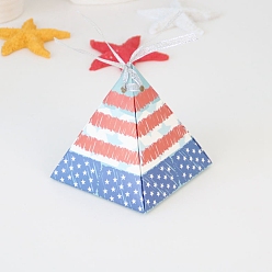 Cornflower Blue Independence Day Folding Paper Gift Box, Pyramid Food Packaging Box with Ribbon, Star Pattern, Cornflower Blue, 9x9x9.8cm