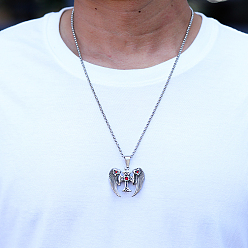 Античный Серебристый & Цвет Нержавеющей Стали Ожерелье с подвеской в виде крыла ангела из нержавеющей стали с кубическим цирконием для мужчин, старинное серебро и цвет нержавеющей стали, 23.62 дюйм (60 см)