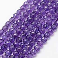 Amethyst Natural Amethyst Beads Strands, Faceted, Round, 6~7mm, Hole: 1mm, about 61pcs/strand, 15.3 inch