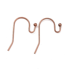 Red Copper Brass Earring Hooks, Ear Wire, Lead Free & Cadmium Free & Nickel Free, Red Copper, about 11mm wide, 22mm long, 0.75mm thick