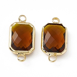 Smoked Topaz Transparent K9 Glass Connector Charms, with Light Gold Plated Brass Findings, Faceted, Rectangle Links, Smoked Topaz, 22x11x5mm, Hole: 2mm
