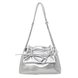 Серебро Женская сумка через плечо из искусственной кожи с бантом, рюкзак, серебряные, 31x22x9 см