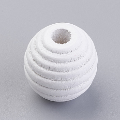 White Natural Wood Beehive European Beads, Dyed, Round, White, 19~20x19mm, Hole: 5mm, about 200pcs/500g